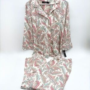 Lauren Ralph Lauren Pajama Set Floral Print Long Sleeve Loungewear Large